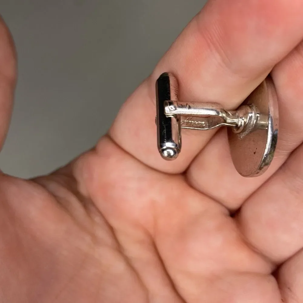 Vintage Avon Silver Tone Cuff Links Oval Button Bullet Back‎